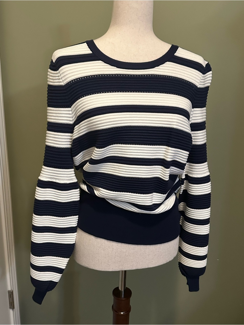 INC International Concepts Navy and White Striped Knit Top